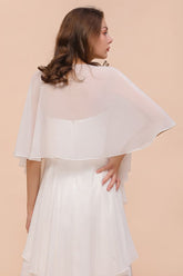 White Bridesmaid Dress Knee Length Two Layers of Wedding Guest Dress with Wraps